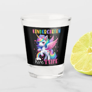 Kindergarten Here I Come Unicorn Back to School Shot Glass