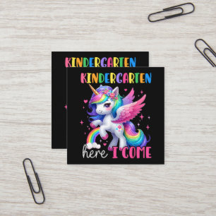 Kindergarten Here I Come Unicorn Back to School Square Business Card