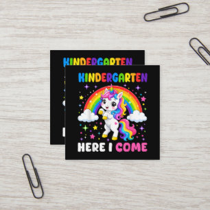 Kindergarten Here I Come Unicorn Back to School Square Business Card