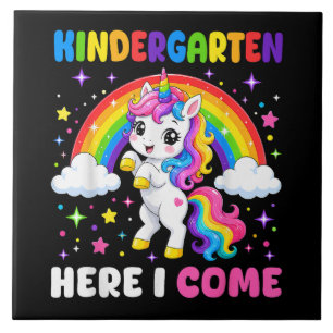 Kindergarten Here I Come Unicorn Back to School Tile