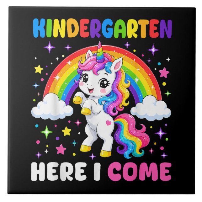 Kindergarten Here I Come Unicorn Back to School Tile (Front)