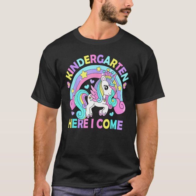 Kindergarten Here I Come  Unicorn Girls Back To Sc T-Shirt (Front)