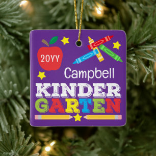 Kindergarten Keepsake Blue Colourful Kids Photo Ceramic Ornament