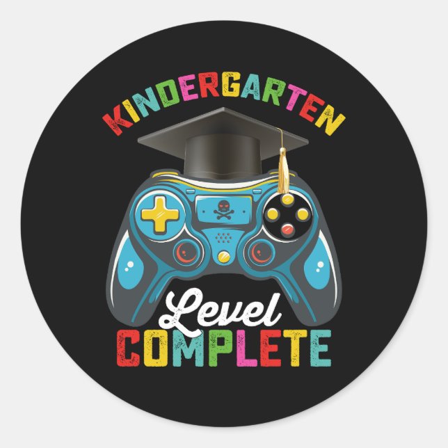 Kindergarten Level Complete Graduation Gaming Classic Round Sticker (Front)