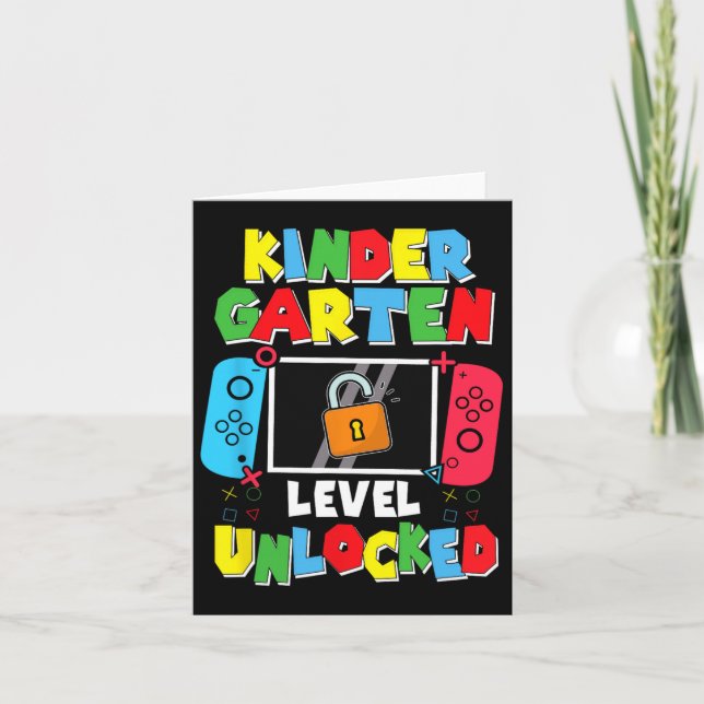 Kindergarten Level Unlocked Back To School First D Card (Front)