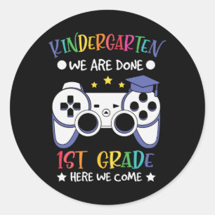 Kindergarten Moving Up To 1st Grade Gamer Gift Classic Round Sticker