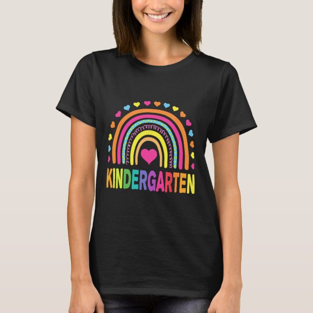 Kindergarten Rainbow Girls Boys Teacher Team Kinde T-Shirt (Front)
