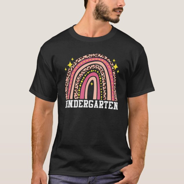 Kindergarten Rainbow Leopard Back To School Teache T-Shirt (Front)