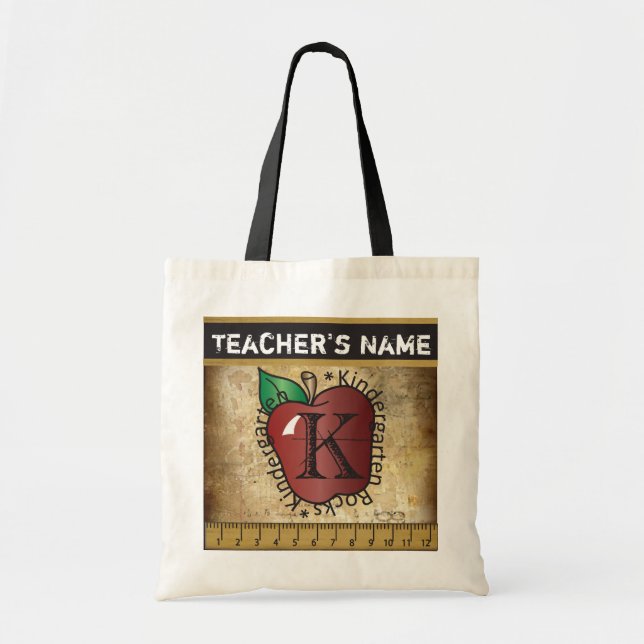 Kindergarten Rocks Vintage Styled | Teacher Tote Bag (Front)