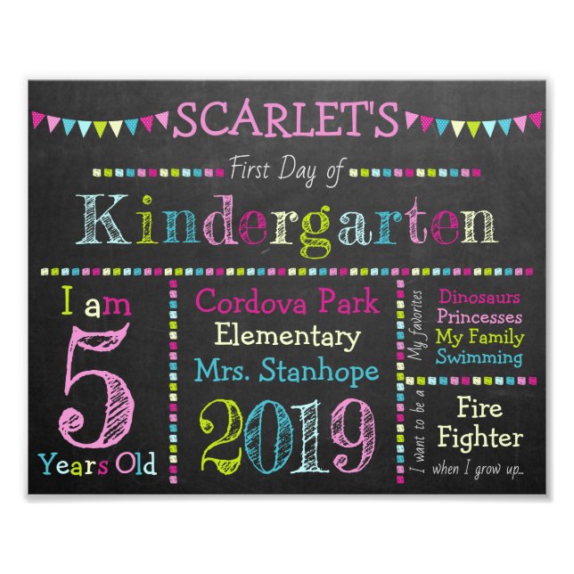 Kindergarten Sign - Back to School Chalkboard Sign (Front)