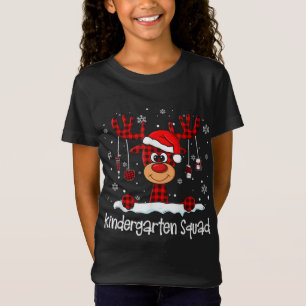 Kindergarten Squad Plaid Reindeer Santa Hat Teache T-Shirt