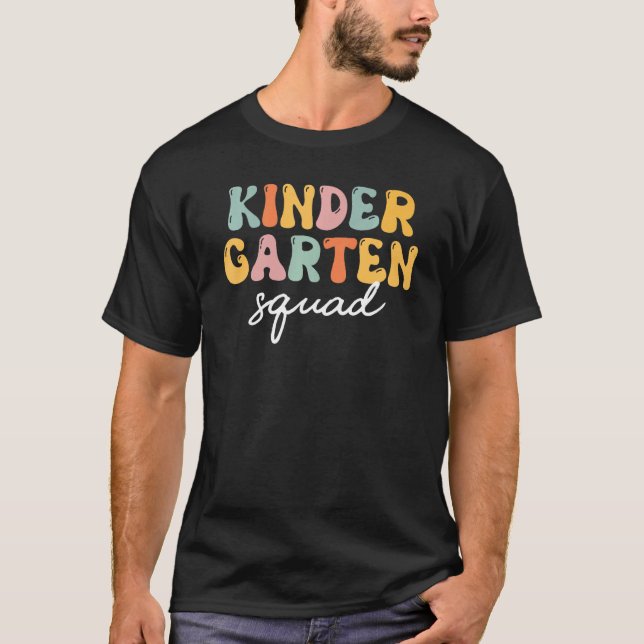 Kindergarten Squad Retro Groovy Happy First Day Of T-Shirt (Front)
