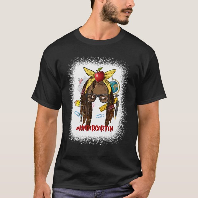 Kindergarten Teacher Afro Messy Bun Back To School T-Shirt (Front)