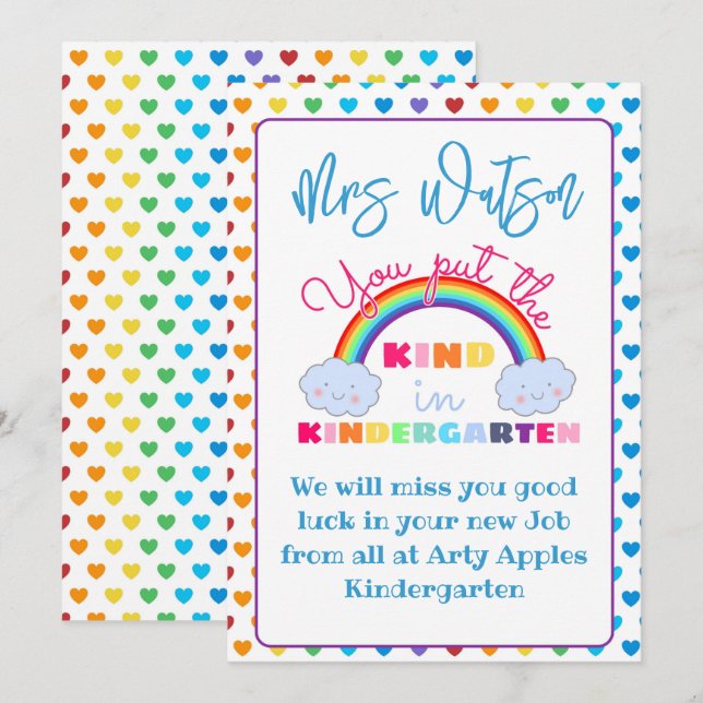 kindergarten Teacher appreciation gift CARD HOLDER (Front/Back)