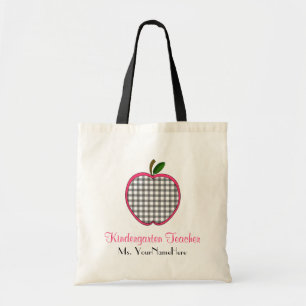 Kindergarten Teacher Bag - Grey Gingham Apple