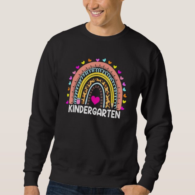 Kindergarten Teacher  Boho Rainbow Leopard Back To Sweatshirt (Front)