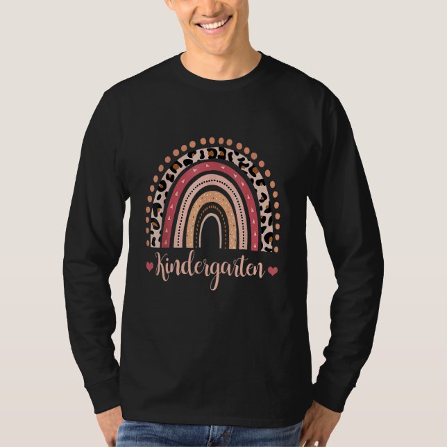 Kindergarten Teacher Boho Rainbow Leopard Back To  T-Shirt (Front)