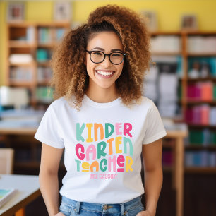 Kindergarten Teacher Colorful Text Design T-Shirt