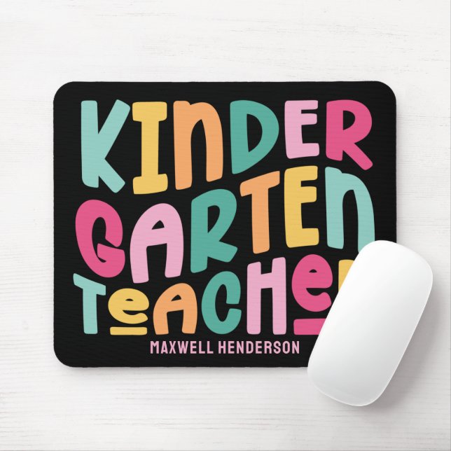 Kindergarten Teacher Colorful Typography Design Mouse Mat (With Mouse)