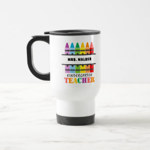 Kindergarten Teacher Colourful Crayons Personalise Travel Mug