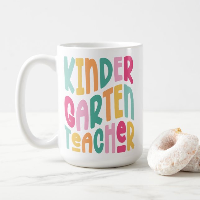 Kindergarten Teacher Colourful Text Coffee Mug (With Donut)