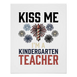 Kindergarten Teacher Fireworks Vintage Shirt Desig Poster