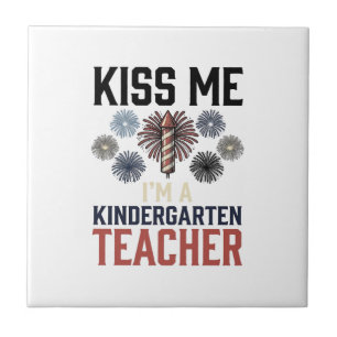Kindergarten Teacher Fireworks Vintage Shirt Desig Tile