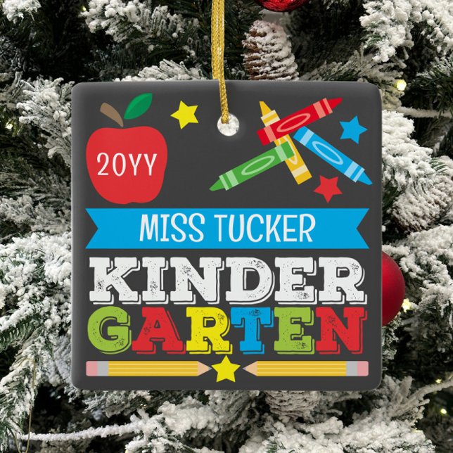 Kindergarten Teacher Keepsake Chalkboard Colourful Ceramic Ornament (Creator Uploaded)