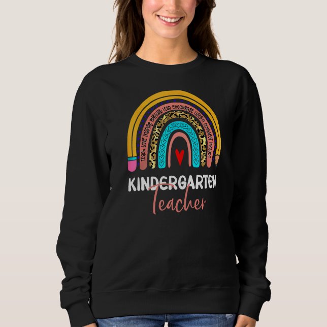 Kindergarten Teacher Leopard Rainbow Back To Schoo Sweatshirt (Front)
