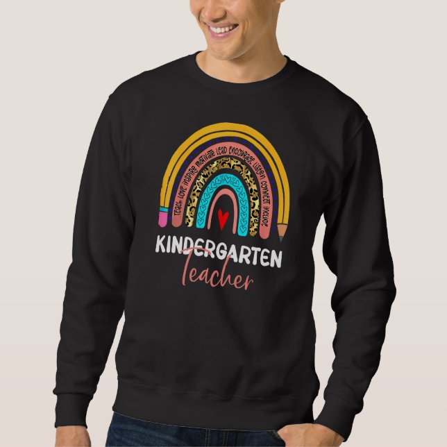 Kindergarten Teacher Leopard Rainbow Back To Schoo Sweatshirt (Front)
