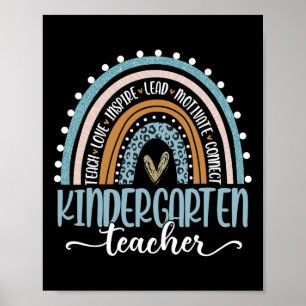Kindergarten Teacher Leopard Rainbow First Day Of Poster