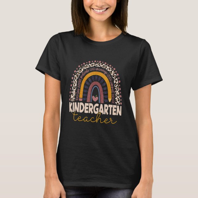 Kindergarten Teacher Leopard Rainbow First Day Of  T-Shirt (Front)