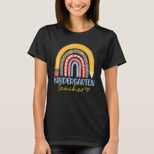 Kindergarten Teacher Leopard Rainbow Heart Back To T-Shirt