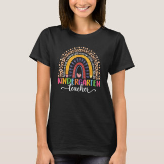 Kindergarten Teacher Leopard Rainbow Teacher Back T-Shirt
