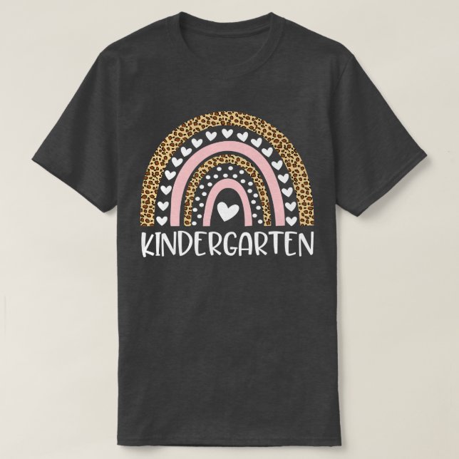 Kindergarten Teacher Leopard Rainbow Teacher Back  T-Shirt (Design Front)