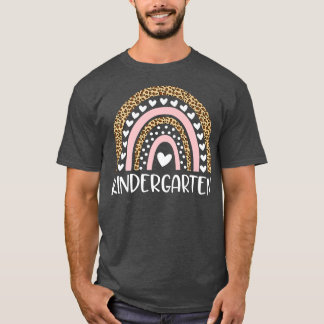 Kindergarten Teacher Leopard Rainbow Teacher Back  T-Shirt