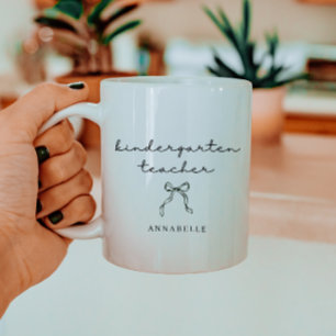 Kindergarten Teacher Minimalistic Black Bow Script Coffee Mug