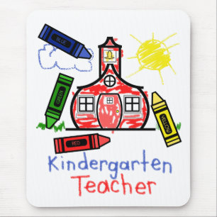 Kindergarten Teacher Mousepad - School & Crayons