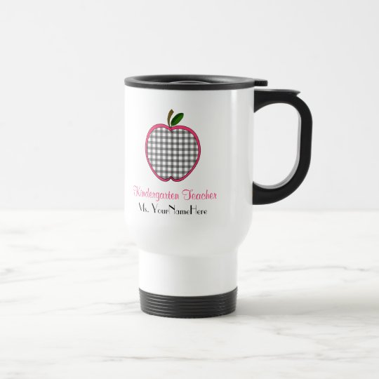 Kindergarten Teacher Mug - Grey Gingham Apple