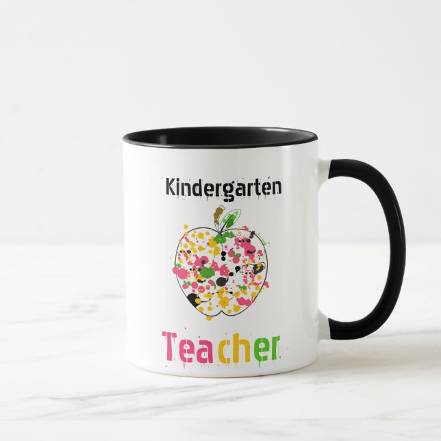 kindergarten teacher paint splatter apple Mug (Right)