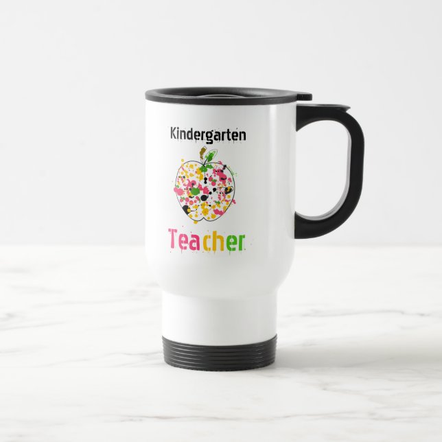 kindergarten teacher paint splatter apple Mug (Right)