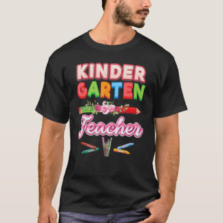 Kindergarten Teacher Pencil Floral Flower Back To T-Shirt