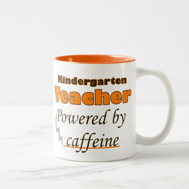 Kindergarten Teacher Powered by caffeine Two-Tone Coffee Mug (Right)