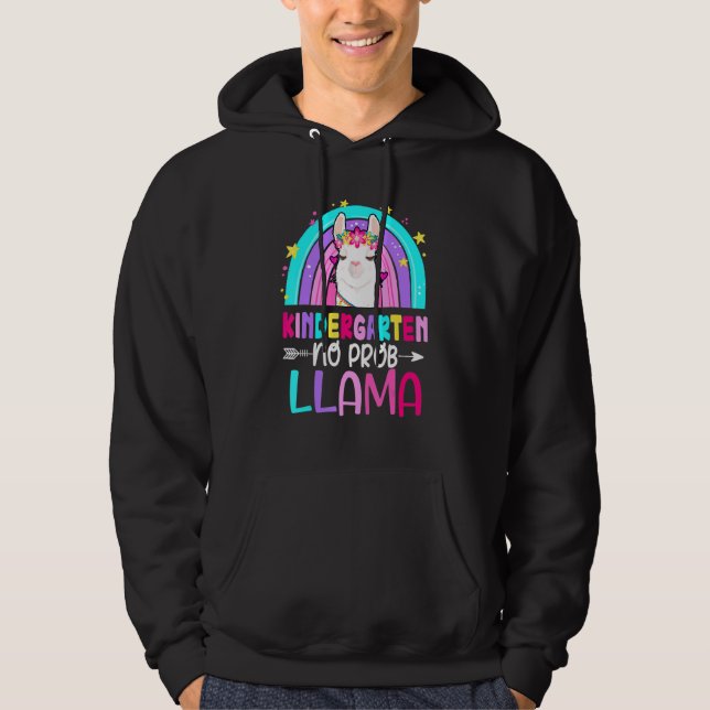 Kindergarten Teacher Rainbow No Prob Llama 100th D Hoodie (Front)