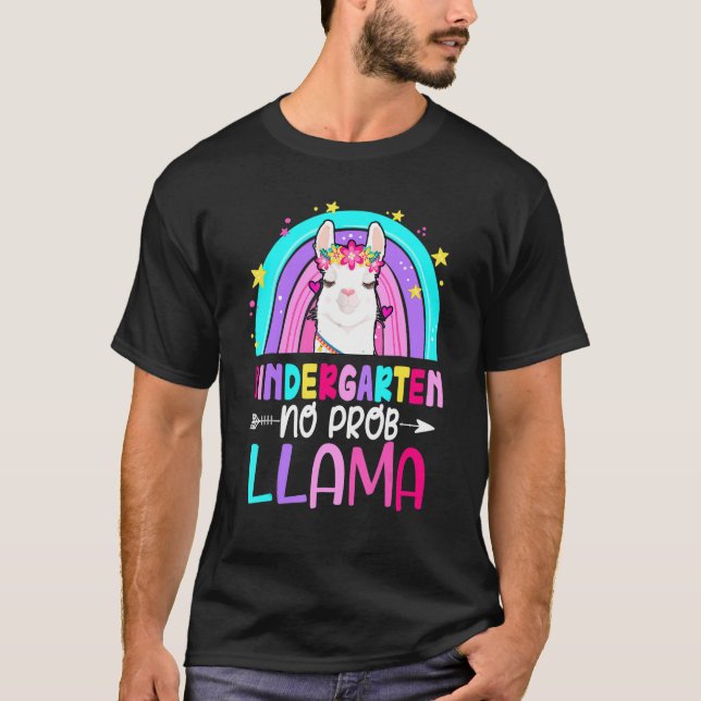 Kindergarten Teacher Rainbow No Prob Llama 100th D T-Shirt (Front)