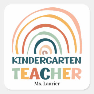 Kindergarten teacher retro colours boho rainbow square sticker
