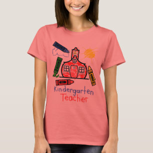 Kindergarten Teacher T Shirt- Schoolhouse & Crayon T-Shirt