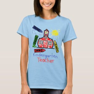 Kindergarten Teacher T Shirt- Schoolhouse & Crayon T-Shirt