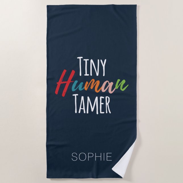 Kindergarten Teacher Tiny Human Tamer Personalised Beach Towel (Front)