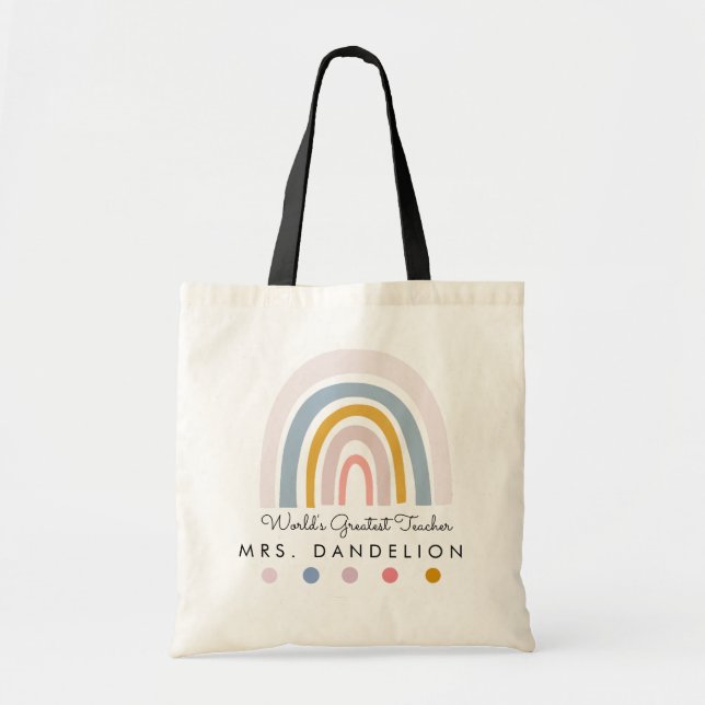 Kindergarten Teacher Tote: Rainbow Crayon Gift Tote Bag (Front)